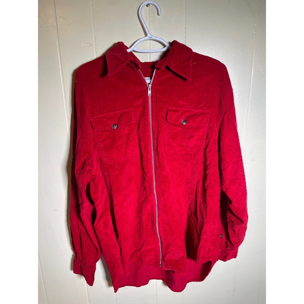 Jones Wear Sport Full Zip Flap Pockets Long Sleeve Corduroy Jacket Red Size L